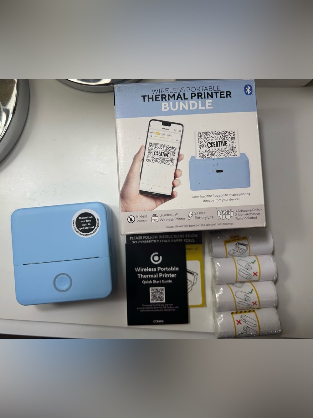 Core Innovations Wireless Portable Thermal Printer Bundle - Light Blue